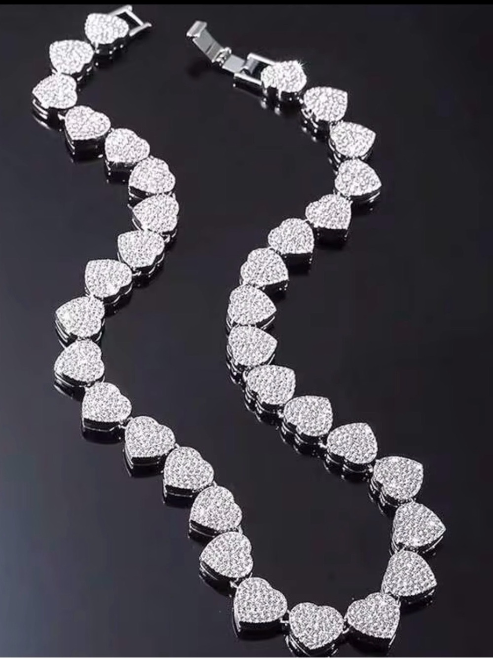 Iced Out Heart Shaped Rhinestone Necklace Stainless Steel